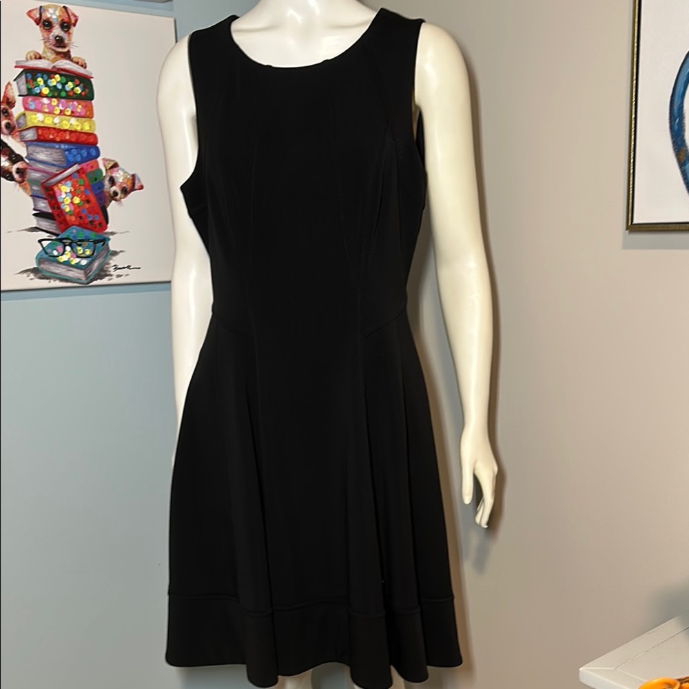 White House Black Market Black Sleeveless Scoop Neck Ponte fit-n-flare Dress -10